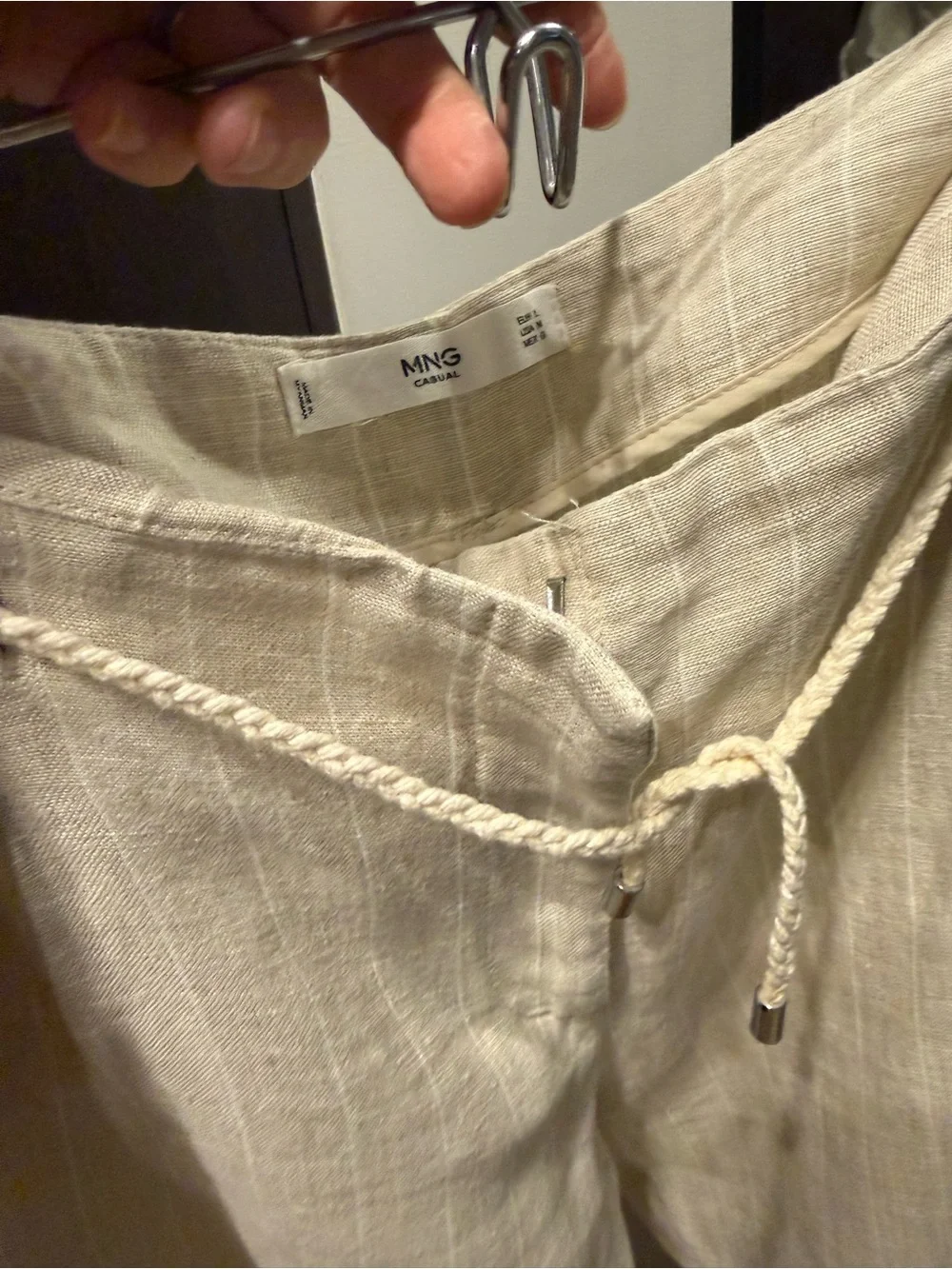 Mango Cream Wide-Leg Linen Cropped Pants